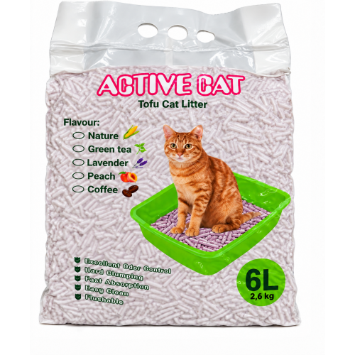 Active Cat zaļā tēja absorbējošās tofu granulas kaķu tualetei no dabīgām sojas šķiedrām 6 l