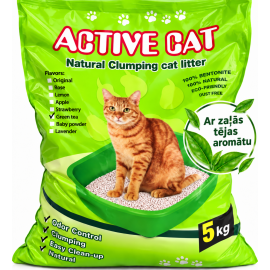 Active Cat zaļa tēja cementējošās smiltis kaķu tualetei 5 kg..