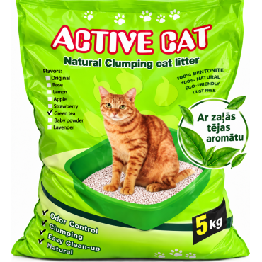 Active Cat zaļa tēja cementējošās smiltis kaķu tualetei 5 kg
