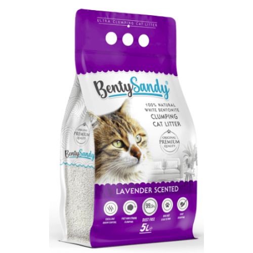 BENTYSANDY lavanda cementējošās smiltis kaķu tualetei 5 l