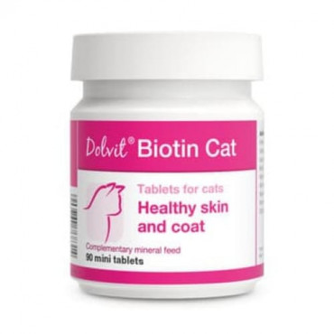Minerālu papildbarība kaķiem Dolfos Dolvit Biotyna Cat veselīgam un skaistam apmatojumam 90 tab