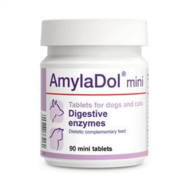Minerālu papildbarība suņiem un kaķiem Dolfos AmylaDol gremošanas enzīmi 90 mini tab
