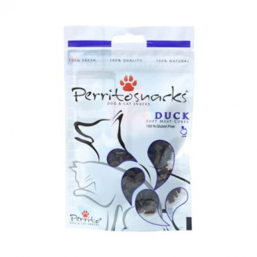 Gārdumi kaķiem un suņiem PERRITOSNACKS duck soft  meat cubes, pīles gaļas mīkstie kubiciņi 50g