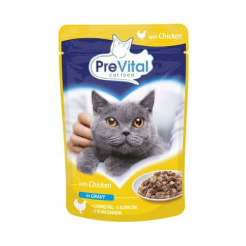 Konservi kaķiem PreVital Pouch for adult cat with Chicken in Gravy, vistas gaļa mērcē 100 g
