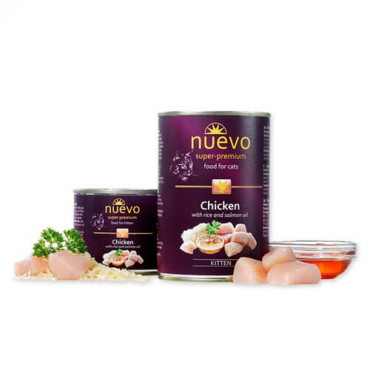 Konservi kaķēniem Nuevo Kitten Chicken and Salmon oil ar vistas gaļu un laša eļļu 400 g
