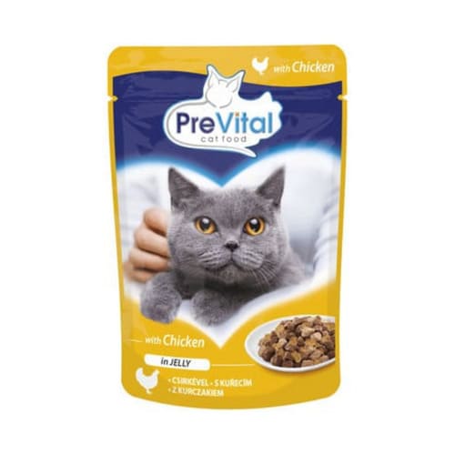 Konservi kaķiem PreVital Pouch for adult cat with Chicken in Jelly, vistas gaļa gaļa želejā 100 g