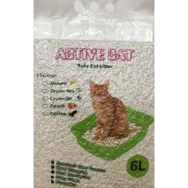 Absorbējošās granulas kaķu pakaišiem Active Cat tofu green tea no dabīgām sojas šķiedrām 6 l