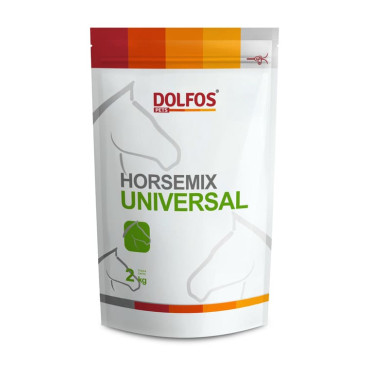 Papildu minerālbarība zirgiem Dolfos Horsemix Universal kompensē galvenās barības deficītu 2 kg