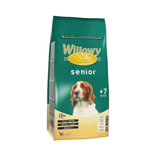 Willowy Gold Premium dog Senior-sausa barība vecākiem suņiem  ar vistu un graudaugiem 15 kg