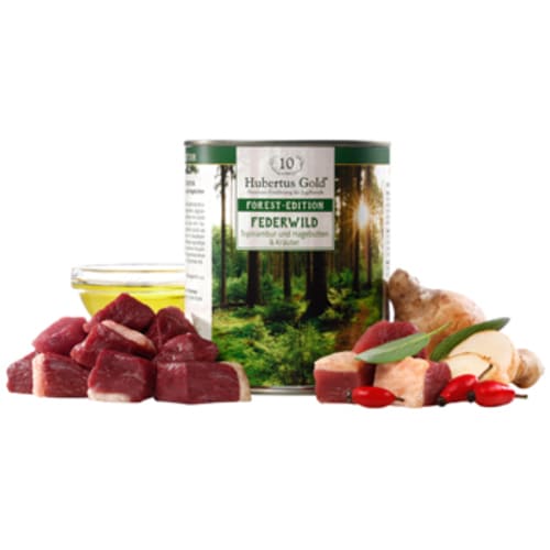 Konservi suņiem Hubertus Gold Forest Edition Feathered Game - zoss, pīle, topinamburs 800 g