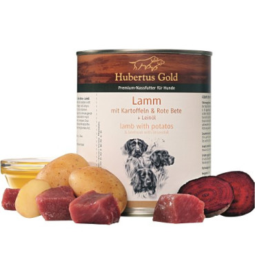 Konservi suņiem Hubertus Gold Lamb & Potato ar jēru, kartupeļiem, biešu un linsēklu eļļu 800 g