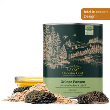 Hubertus Gold Rumen with oat flakes and linseed oils - konservi suņiem no liellopa subproduktiem un auzu pārslām 800 g