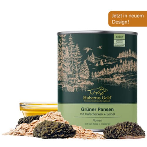 Hubertus Gold Rumen with oat flakes and linseed oils - konservi suņiem no liellopa subproduktiem un auzu pārslām 800 g