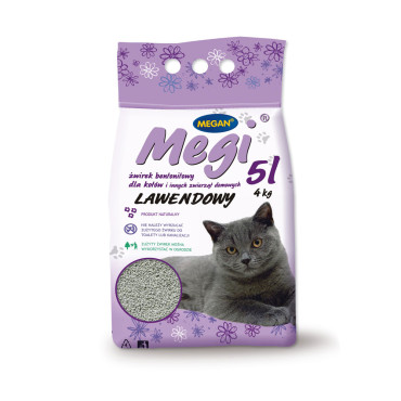Cementejošās smiltis kaķu tualetēm Megi Super Аbsorbent Lavender 5l