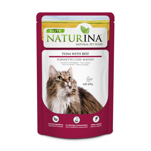 NATURINA ELITE - konservi kaķiem tuncis ar liellopu gaļu želejā 70 g.