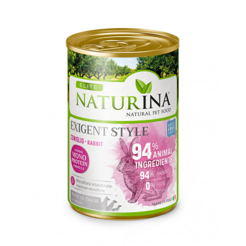  Elite Naturina dog Adult Exigent Style rabbit - konservi suņiem ar truša gaļu 400 g.