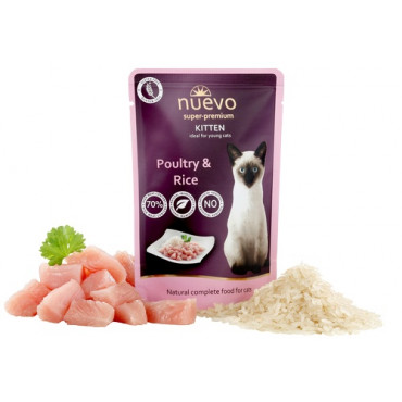 Konservi kaķēniem nuevo Kitten Poultry with Rice ar mājputniem un rīsiem 85 g