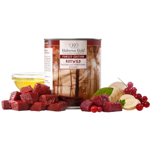 Konservi suņiem Hubertus Gold Forest Edition Red Deer -  ar brieža gaļu, pastinakiem, jāņogām 800 g
