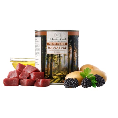 Konservi suņiem Hubertus Gold Forest - Edition Schwarzwild, mežacūkas gaļa, kazenes, kartupeļi 800 g